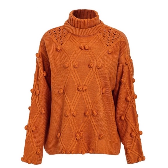 SALE AUTUME LEAF CABLE AND POM POM KNIT SWEATER - Picture 4 of 6